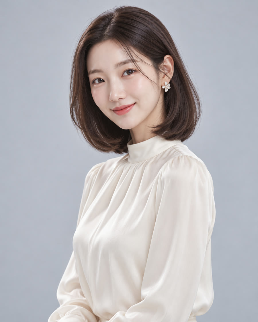 단정한 C컬 단발 AI 스타일 연출 예시